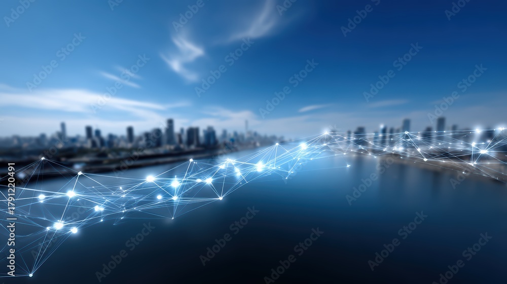 Fototapeta premium Digital City Network, Global Connection, Smart Technology