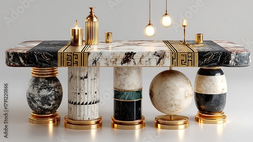Beautiful marble furniture table with royal golden base high resolution picture