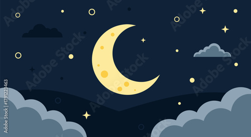 Celestial body glowing in the night sky with stars and clouds, representing a serene and peaceful atmosphere