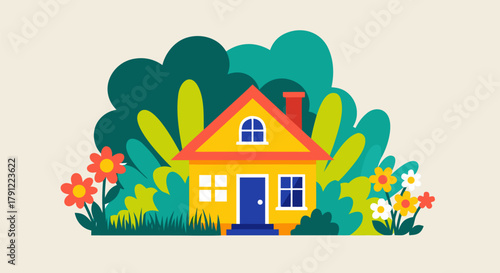 Idyllic Home Surrounded by Lush Greenery and Vibrant Blooms A Peaceful Retreat