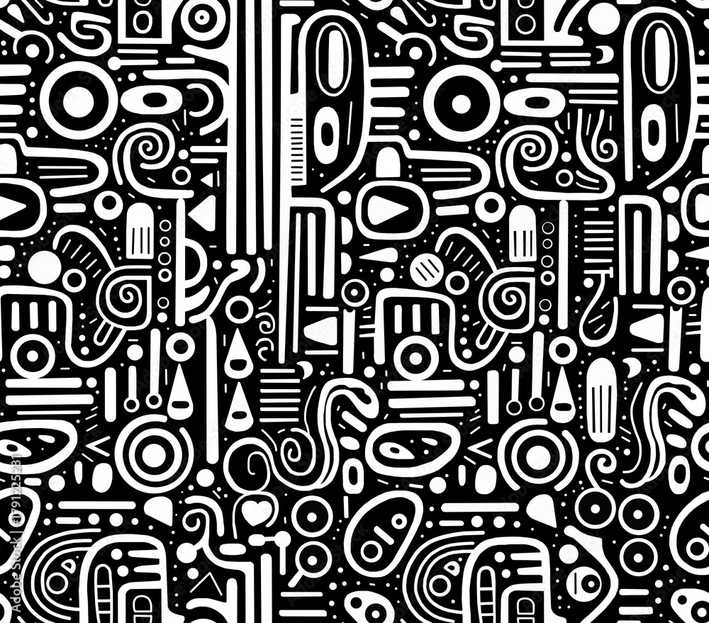 custom made wallpaper toronto digitalBlack and white abstract hand-drawn doodles .Seamless pattern.