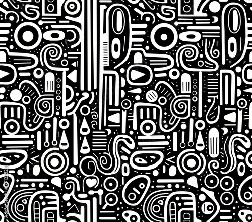 Wallpaper Mural Black and white abstract hand-drawn doodles .Seamless pattern. Torontodigital.ca
