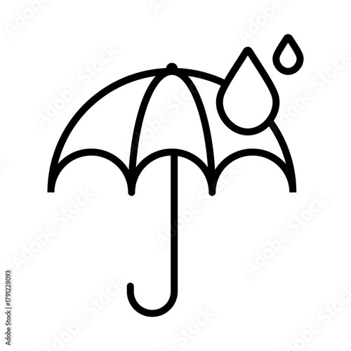 Weather Protection Minimalist Umbrella and Raindrop Outline Icon