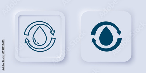 Filled and outline Recycle clean aqua icon isolated on grey background. Drop of water with sign recycling. Square button. Vector