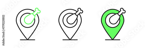 Set line Chicken leg icon isolated on white background. Chicken drumstick. Vector