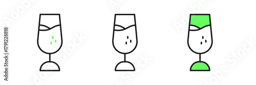 Set line Wine glass icon isolated on white background. Wineglass sign. Vector