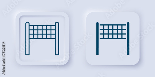 Filled and outline Volleyball net icon isolated on grey background. Square button. Vector