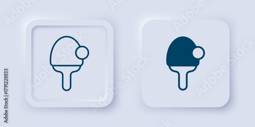 Filled and outline Racket for playing table tennis icon isolated on grey background. Square button. Vector