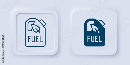 Filled and outline Bio fuel canister icon isolated on grey background. Eco bio and barrel. Green environment and recycle. Square button. Vector