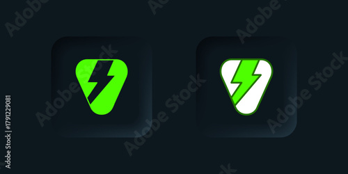 Green Guitar pick icon isolated on black background. Musical instrument. Black square button. Vector