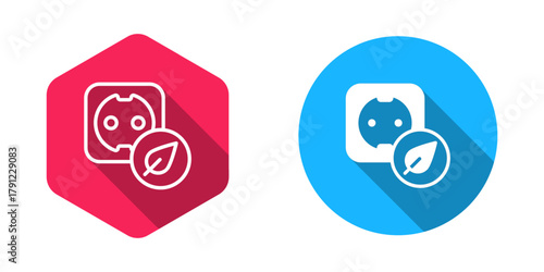 Filled and outline Electrical outlet icon isolated with long shadow background. Alternative energy. Clean energy. Power socket. Rosette symbol. Vector