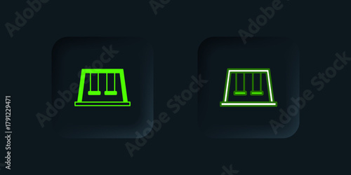 Green Swings for kids summer games on playground icon isolated on black background. Outdoor entertainment equipment. Black square button. Vector