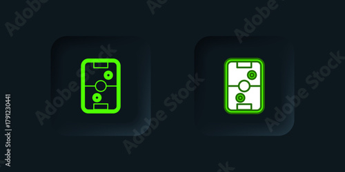 Green Air hockey table icon isolated on black background. Black square button. Vector
