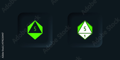 Green Game dice icon isolated on black background. Casino gambling. Black square button. Vector