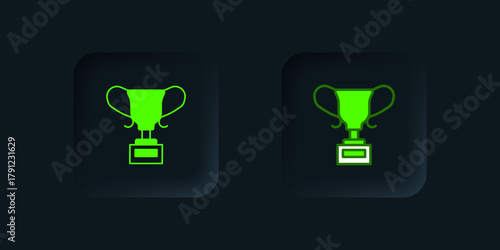 Green Award cup icon isolated on black background. Winner trophy symbol. Championship or competition trophy. Sports achievement sign. Black square button. Vector