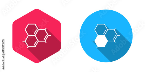 Filled and outline Molecule oil icon isolated with long shadow background. Structure of molecules in chemistry. Vector