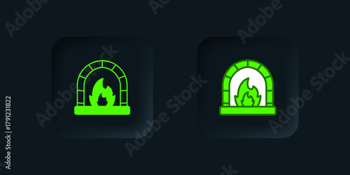 Schilderij op canvas Green Blacksmith oven icon isolated on black background