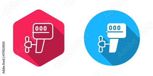 Filled and outline Outboard boat motor icon isolated with long shadow background. Boat engine. Vector