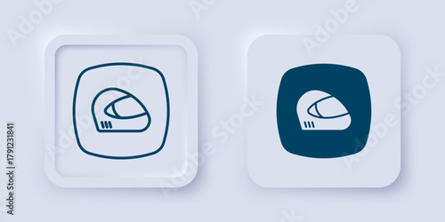 Filled and outline Racing helmet icon isolated on grey background. Extreme sport. Sport equipment. Square button. Vector