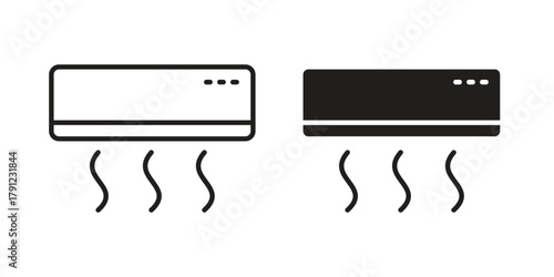 Air conditioner icons in outline, flat style. Vector EPS