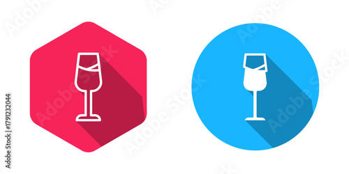 Filled and outline Wine glass icon isolated with long shadow background. Wineglass sign. Vector