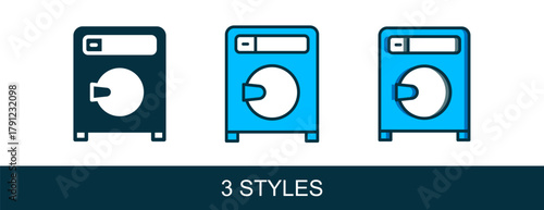 Filled outline Washer icon isolated on white background. Washing machine icon. Clothes washer - laundry machine. Home appliance symbol. Vector