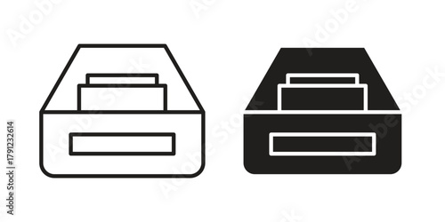 Archive icons in outline, flat style. Vector EPS