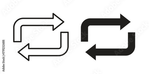 Arrows repeat icons in outline, flat style. Vector EPS