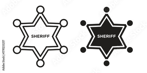 Badge Sheriff icons in outline, flat style. Vector EPS