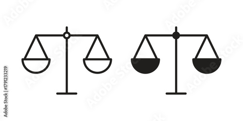Balance scale icons in outline, flat style. Vector EPS