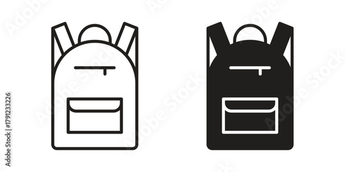 Backpack icons in outline, flat style. Vector EPS