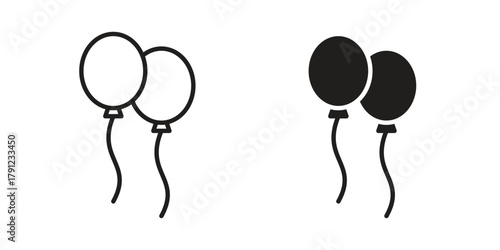 Balloons icons in outline, flat style. Vector EPS