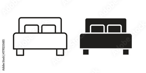 Bed icons in outline, flat style. Vector EPS