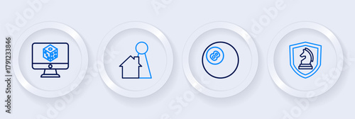 Set line Chess, Billiard pool snooker ball, Chip for board game and Game dice icon. Vector