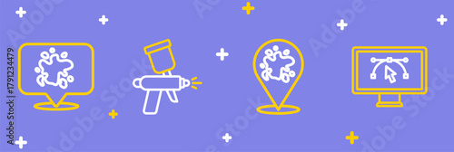 Set line Computer with design program, Paint spray, gun and icon. Vector