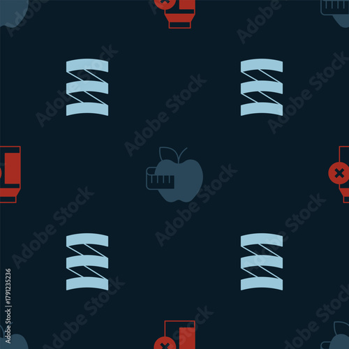 Set Lactose intolerance, Apple and measuring tape and Sports nutrition proteine on seamless pattern. Vector