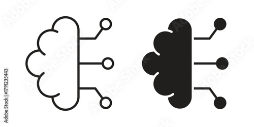 Brain circuit icons in outline, flat style. Vector EPS