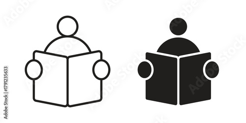 Book open reader icons in outline, flat style. Vector EPS