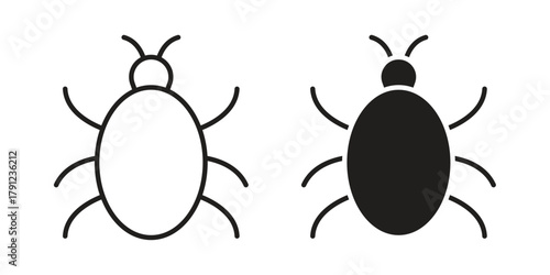 Bug icons in outline, flat style. Vector EPS