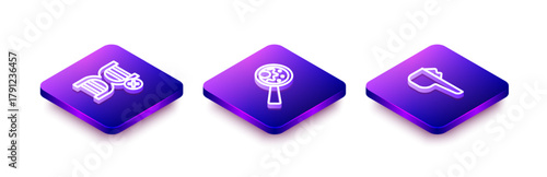 Set Isometric line No GMO, and Sports nutrition proteine icon. Vector