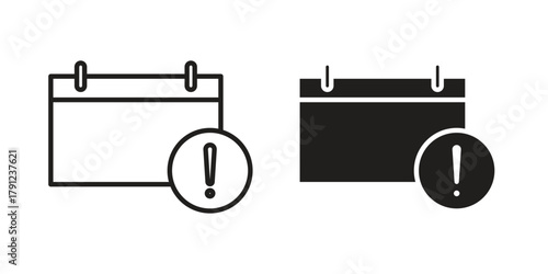 Calendar exclamation icons in outline, flat style. Vector EPS