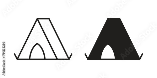 Camping icons in outline, flat style. Vector EPS