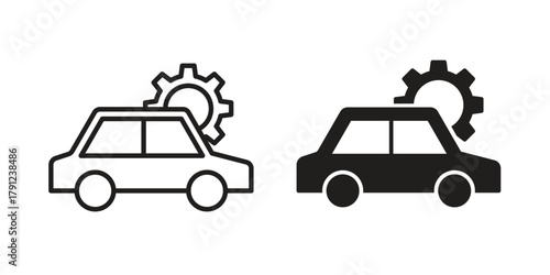 Car mechanic icons in outline, flat style. Vector EPS