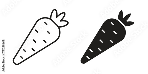 Carrot icons in outline, flat style. Vector EPS