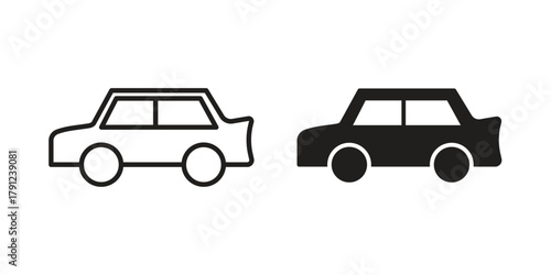 Car side view icons in outline, flat style. Vector EPS