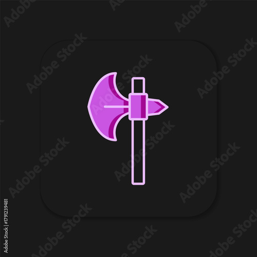 Filled outline Medieval axe icon isolated on black background. Battle axe, executioner axe. Medieval weapon. Flat filled outline style with shadow. Vector