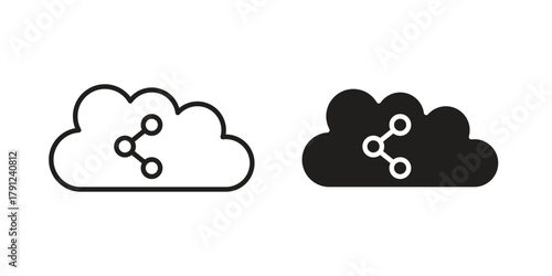 Cloud share icons in outline, flat style. Vector EPS