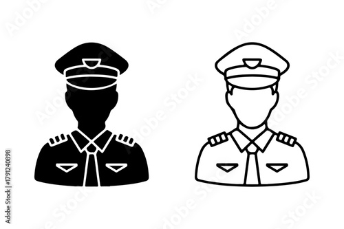 Pilot silhouette and outline icon set