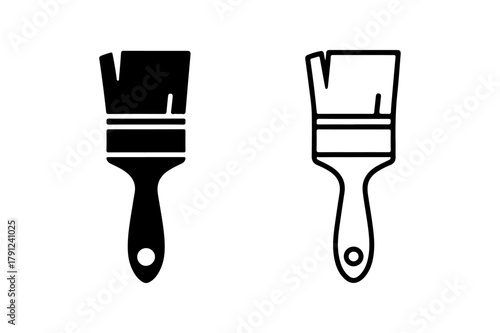 Paint brush silhouette and outline icon vector