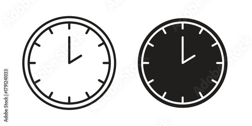 Clock two icons in outline, flat style. Vector EPS